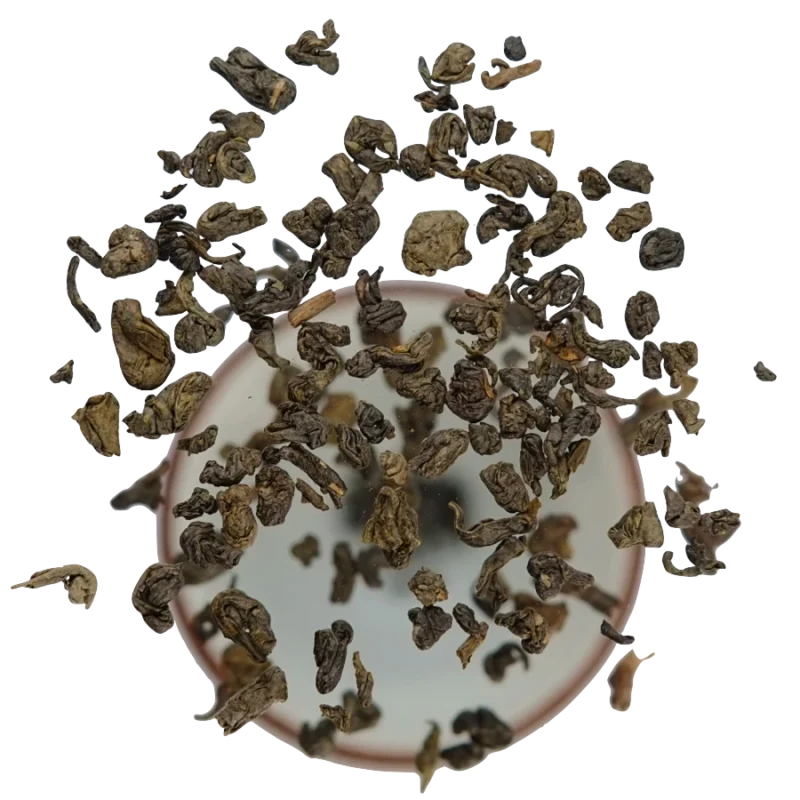 Zhu-Cha neboli Gunpowder, tradiční zelený čaj, povzbuzující čaj plný antioxidantů, suchý čaj, neextrahovaný