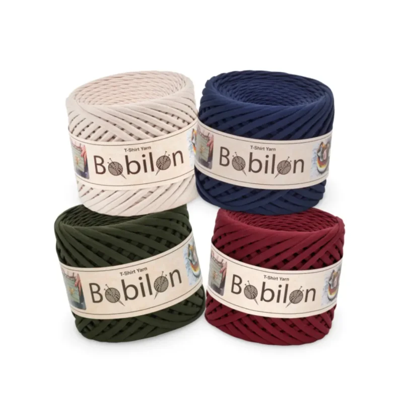 Bobilon Micro, klubíčka u sebe, burgundy, blue sapphire, ivory a moss green, ideální šňůra na háčkování