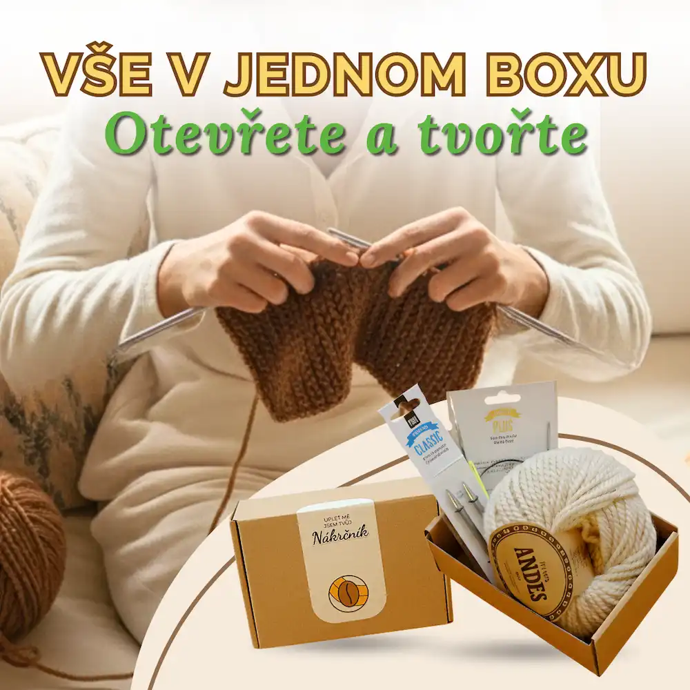 tvořivý box pro začátečníky v pletení, paní co plete nákrčník